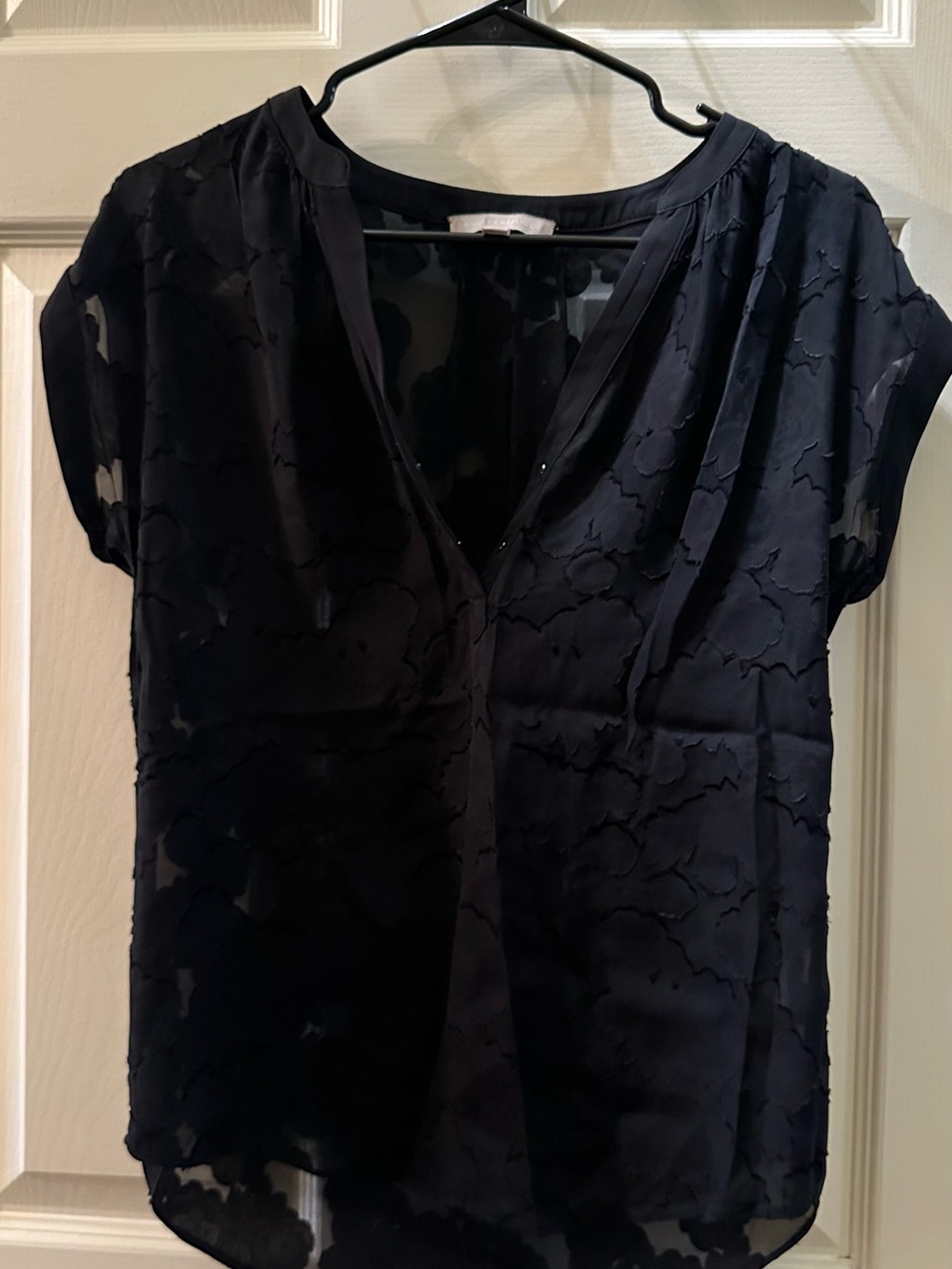 Banana Republic Black Textured Sheer V-Neck Blouse